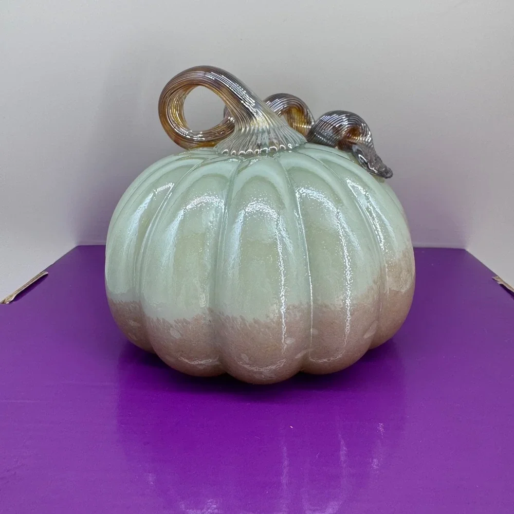 Pastel Mint Green Iridescent Glass Pumpkin Fall Decor